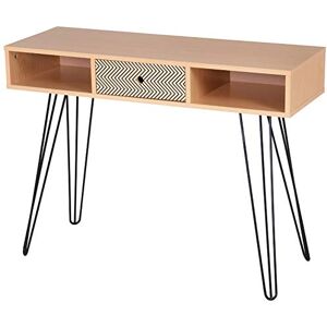 HOMCOM Table de Bureau Table de Console Design scandinave Graphique dim. 100L x 35l x 75H cm 2 niches tiroir Pieds en Acier Noir Bois chêne - Publicité