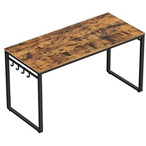 VASAGLE bureau, table, poste de travail, avec 8 crochets, 140 x 60 x 75 cm, pour bureau, salon, chambre, assemblage simple, métal, style industriel, marron rustique et noir LWD59X - Publicité