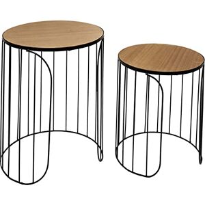 HOME DECO FACTORY HD7204 -HD7204-Table Gigogne Filaire X2 Appoint Salon, Noir-Bois, 40x50x40 cm - Publicité