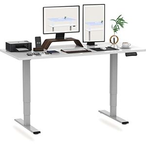 FLEXISPOT EC5 Pro Bureau Assis-Debout 140 x 80 cm, Bureau Réglable en Hauteur avec Trois Colonnes & Double Moteur Bureau avec Commande à Mémoire et Soft Start/Stop (Plateau Blanc+Cadre Gris) - Publicité