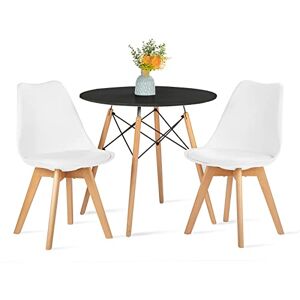 FURNITABLE Ensemble table et chaises Table noire avec 2 chaises blanches Pour cuisine, salle à manger, bureau - Publicité