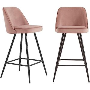 BAÏTA Lot de 2 tabourets Eugene en Velours Vieux Rose avec pietemment Noir - Publicité