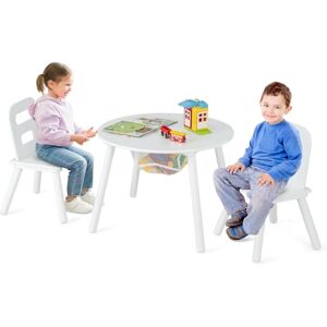 COSTWAY Table Enfant et 2 Chaises avec Sac de Rangment en Maille, Table d'Activités en MDF & Bois avec Dossier Ergonomique pour Jouer Lire Manger, Charge 50kg pour 3-7 Ans(Blanc) - Publicité