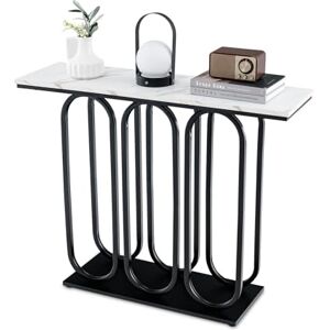 COSTWAY Table Console, Console Meuble Entrée en Faux Marbre, Design Ovale Moderne, Cadre en Métal Noir, Kit Anti-Basculement Inclus, pour Entrée, Couloir, Salon, 100 x 30 x 80 cm - Publicité