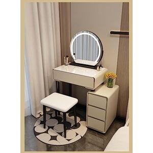 Coiffeuse，Bureau Table de Nuit de Luxe à 5 tiroirs avec Ensemble de Table Miroir à lumière Variable 3 Couleurs (Blanc B 80 cm) - Publicité