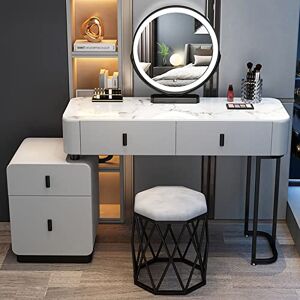 Ensemble de Bureau de Maquillage avec Tabouret Coiffeuse avec Miroir éclairé, Coiffeuse avec tiroirs, Meubles de Chambre pour Dames - Publicité