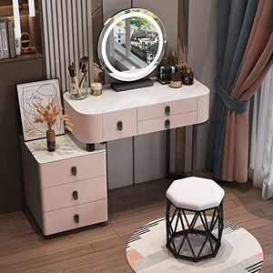 Coiffeuse，avec Miroir et Tabouret, Blanc avec Miroir Rotatif, Table de Maquillage avec 3 tiroirs et casiers, avec Tabouret (Taille : 100 cm, Couleur : Blanc) (Rose 80 cm) - Publicité