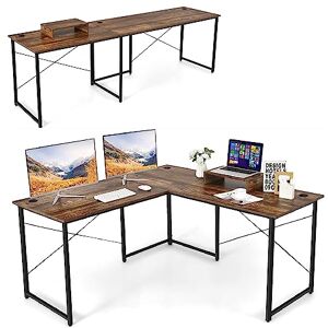 Giantex Bureau d'Angle en Forme de L, Cadre Métallique Style Industriel, Bureau d’Ordinateur en 2 Formes Différentes pour 2 personnes, 150 x 150 x 74 cm/240 x 60 x 74 cm, Charge 100 kg Marron Rustique - Publicité