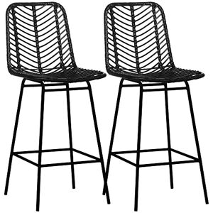 HOMCOM Lot de 2 tabourets de Bar Chaise de Bar Design bohème Hauteur 66 cm avec Repose-Pieds métal Noir - Publicité