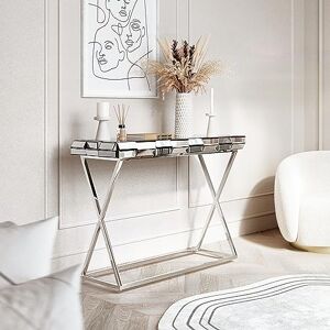 CARME Knightsbridge Table Console Effet Miroir 3D avec Pieds croisés chromés Gris - Publicité