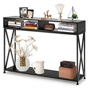 Giantex Table Console à 2 Niveaux avec Etagère Ouverte, Meuble d'Entrée de Style Industriel Cadre en Fier pour Bureau, Couloir, Salon, Charge de 30 kg, 120x23x 79 cm (Noir) - Publicité