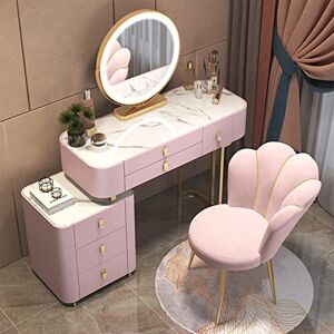 OPiCa Coiffeuse avec Tabouret rembourré, Plateau en Dalles de Roche et 6 tiroirs à cosmétiques, Miroir Lumineux LED et Table d'appoint, Bureau de Maquillage (Rose 80 cm) - Publicité