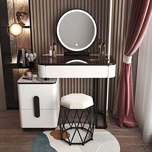 UsmAsk Coiffeuse Moderne pour Femme avec Miroir, éclairage 3 Couleurs, Coiffeuse avec Plateau en Verre, Coiffeuse avec Armoire de Rangement et Tabouret, Coiffeuse pour Bureau de Chambre EAN EAN - Publicité