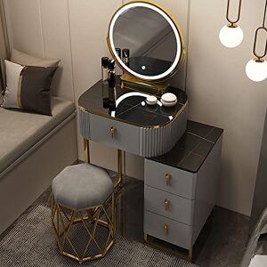 XLTEAM Coiffeuse Moderne avec Miroir,Bureau avec lumières,Coiffeuse avec tiroirs,tiroirs en Bois Massif avec Rail Coulissant Facile à Utiliser,avec Tabouret Assorti,Beau et Durable,Trois - Publicité