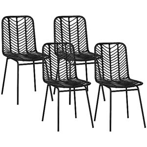 HOMCOM Lot de 4 chaises de Salle à Manger Design bohème en résine tressée Imitation rotin et piètement métal 44 x 58 x 85 cm Noir - Publicité