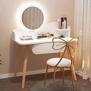 Ensemble de coiffeuse avec miroir éclairé, chaise élégante et confortable pour chambre à coucher (couleur : blanc A) - Publicité