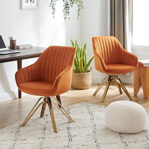 Zouron Chaise de Salle à Manger (Lot de 2), Chaise pivotante (360°), Fauteuil en Velours, Chaise de Bureau avec Pieds dorés, Chaise de Cuisine avec accoudoirs et Assise rembourrée, Orange - Publicité