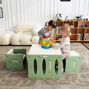 BanaSuper Ensemble Table et Chaises Bureau d'activités en Plastique pour Enfants avec 2 Tabourets Ensemble de Meubles Multifonctions pour Tout-Petits pour Garçons et Filles (Vert Gris) - Publicité