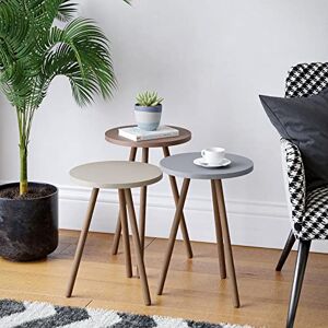 [en.casa] Set de 3 Tables D'Appoint Rondes Lot de Bouts de Canapé Trépied de Tailles Différentes pour Salon Chambre Panneau de Particules Bois de Hêtre Crème Gris Cappuccino - Publicité