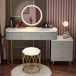 GaRcan Ensemble de Coiffeuse, Coiffeuse de Maquillage, Coiffeuse avec lumière Tactile réglable en 3 Couleurs, 4 à 5 Grands tiroirs, Table de Maquillage de Chambre Moderne pour Femmes et f - Publicité