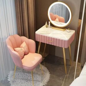 Snaweo Meuble Coiffeuse Ensemble, Table de Maquillage avec Miroir Rond pivotant à 360° 3 Couleurs, Tabouret rembourré et 4 Grands tiroirs, Plateau en Ardoise, for Bureau à Domicile (Size : Pink A60cm - Publicité