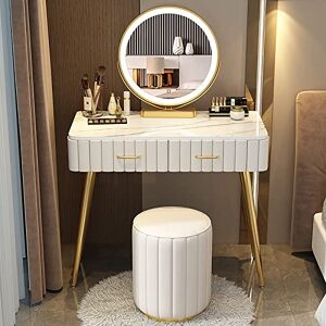 Ensemble coiffeuse de maquillage avec miroir éclairé et tabouret rembourré – Bureau moderne avec 2 tiroirs pour femmes et filles - Publicité