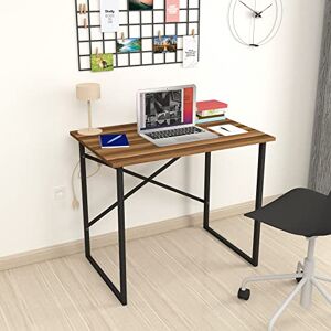 [en.casa] Bureau Stylé Table Rectangulaire Poste de Travail Panneau de Particules Métal 75 x 90 x 60 cm Effet Noyer Anthracite - Publicité