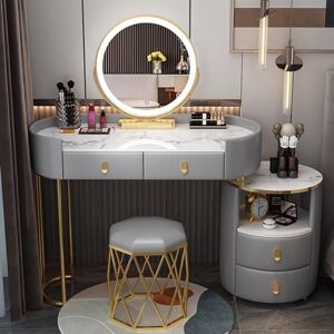 KUviez Ensemble de Bureau de Coiffeuse de Table de Maquillage avec Miroir éclairé par LED, Ensemble de Miroir Lumineux de Chaise d'armoire latérale de Bureau, Filles 3 Couleurs avec Tabouret Souple - Publicité