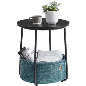 VASAGLE Petite Table Basse Ronde, Table d’Appoint avec Panier en Tissu, Rangement, pour Salon, Chambre, Table de Chevet, Style Moderne, Noir Boisé et Bleu Turquoise LET223B56 - Publicité