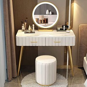 Ensemble de Bureau de Coiffeuse, Ensemble de Coiffeuse avec Miroir Rotatif à 360° réglable en 3 Couleurs, Coiffeuse, tiroir de Grande capacité et Tabouret rembourré, Table de Maquillage Mode - Publicité