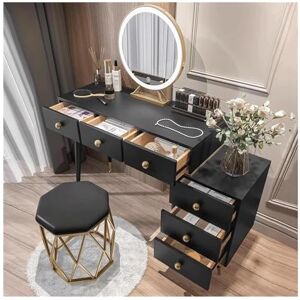 FCYNNV Coiffeuse, Bureau de vanité avec Miroir LED, Ensemble de Table de vanité, Table de Maquillage Portable, Coiffeuse de Chambre à Coucher, Tabouret rembourré () - Publicité