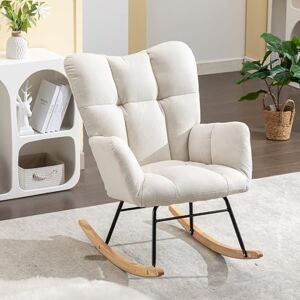 YESGIGA Mid Century Chaise rembourrée moderne en tissu teddy rembourré pour salon et chambre à coucher (ivoire) - Publicité