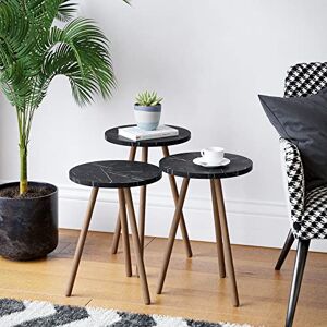 [en.casa] Set de 3 Tables D'Appoint Rondes Lot de Bouts de Canapé Trépied de Tailles Différentes pour Salon Chambre Panneau de Particules Bois de Hêtre Marbre Noir - Publicité