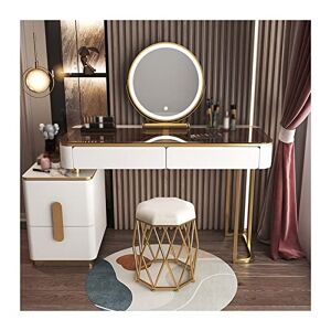 NASTYA Coiffeuse Coiffeuse en Verre Maquillage Moderne Simple avancé Bois Coiffeuse Chambre Rangement Coiffeuse Miroir Intelligent Maquillage Tabouret Ensemble Coiffeuse avec Miroir (Color : White+Gold, Si - Publicité