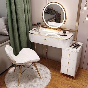 MODINK Coiffeuse avec Table d'appoint coulissante et Tabouret, Bureau de Maquillage, Table de Maquillage avec 4 tiroirs et Tabouret éclairé pour Chambre à Coucher (Blanc 60 cm) - Publicité