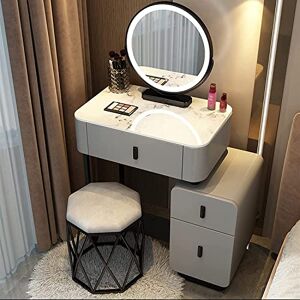 CPARTS Bureau de Maquillage à 3 tiroirs, Coiffeuse avec Miroir LED réglable, Tabouret rembourré, pour Table de Rangement de cosmétiques de Chambre à Coucher (A 60 cm/23,6 Pouces) - Publicité