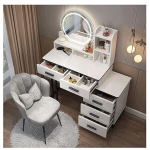 FCYNNV Coiffeuse, Bureau de Coiffeuse avec Miroir LED, Grande Coiffeuse Moderne avec Chaise de Maquillage et Armoire de Rangement réglable, Table de Maquillage (Blanc 80 cm) - Publicité