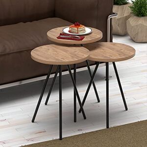 [en.casa] Set de 3 Tables d'Appoint Lot de Bouts de Canapé Polyvalentes Rondes Gigognes Panneau de Particules Métal Naturel Noir - Publicité