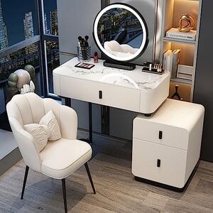 ZXNANA Coiffeuse Table de Maquillage Chambre à Coucher Moderne Minimaliste Haut de Gamme Rangement armoires intégrées Meubles avec tabourets rembourrés Doux (Black White 80cm) - Publicité