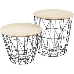 [en.casa] Set de 2 Tables Gigognes Tables Basses Tables de Salon Paniers Plateaux Amovibles MDF et Métal Couleur Chêne Noir Plusieurs Tailles - Publicité