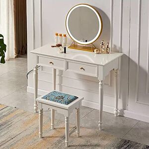 OAkita Ensemble de Coiffeuse de Maquillage, Bureau de Coiffeuse en Bois, Tabouret de Coiffeuse, Coiffeuse de Maquillage avec Miroir éclairé et 2 tiroirs (Taille : 120 cm) (80 cm/31,5 Pouces) - Publicité