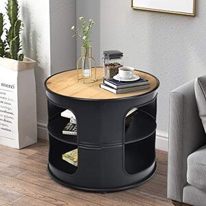 COSTWAY Table Basse Ronde avec Structure en Métal, Inclus Etagères de Rangement à 3 Niveaux, Style Industriel, Idéal pour Salon, Chambre, Balcon etc. Publicité