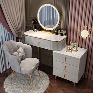 CPARTS Bureau de Maquillage, Coiffeuse avec lumières LED, 3 Modes d'éclairage de Couleur, luminosité réglable, Coiffeuse Moderne pour Chambre à Coucher (Gris B 80 cm/31,4 Pouces) - Publicité