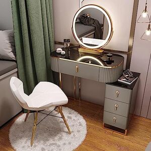 MODINK Coiffeuse avec Table d'appoint coulissante et Tabouret, Bureau de Maquillage, Table de Maquillage avec 4 tiroirs et Tabouret éclairé pour Chambre à Coucher (Noir 60 cm) - Publicité