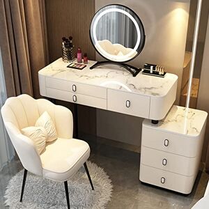 FARIH Ensemble Bureau et Tabouret, Coiffeuse avec Miroir à lumières LED 3 Couleurs, Coiffeuse avec Tabouret rembourré et Armoire de Rangement, Style Moderne (Couleur : Blanc C, Taille : - Publicité