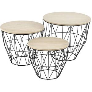 [en.casa] Set de 3 Paniers Tables Gigognes Tables Basses Métal et MDF Chêne et Noir Plusieurs Tailles - Publicité