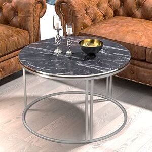 [en.casa] Table Basse Ronde Table de Nuit de Chevet Stylée Panneau de Particules Métal 50 x 80 cm Marbre Noir Argent - Publicité