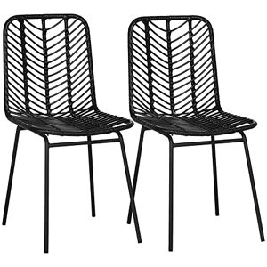 HOMCOM Lot de 2 chaises de Salle à Manger Design bohème en résine tressée Imitation rotin et piètement métal 44 x 58 x 85 cm Noir - Publicité