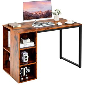 COSTWAY Bureau d'Ordinateur avec Bibliothèque, Bureau Informatique avec 5 Compartiments, Cadre en Métal, Table d'Ordinateur pour Bureau, Chambre, Studio, 115 x 59,5 x 75 cm (Marron Rustique) - Publicité