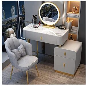 Coiffeuse，Bureau Nordique, kit de Maquillage avec Table de Nuit Mobile, Tabouret rembourré avec Miroir éclairé, Moderne (D 80 cm) - Publicité